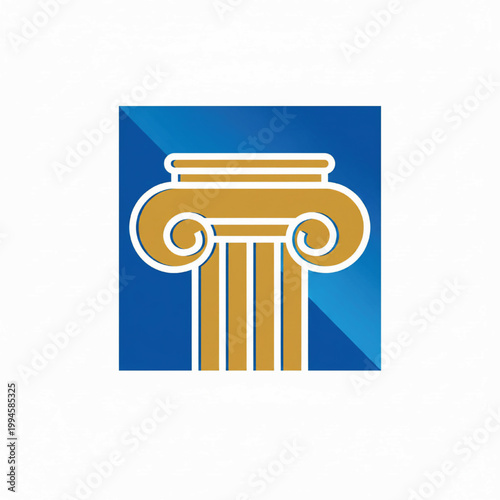 Column pedestal icon with blue background, gold trim, and white curved ornament lines for decorative architecture