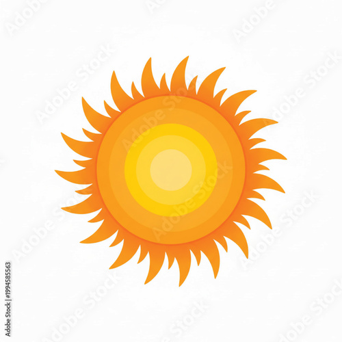 Sun icon with warm orange rays and layered circular glow, handmade project illustration for sunny weather design