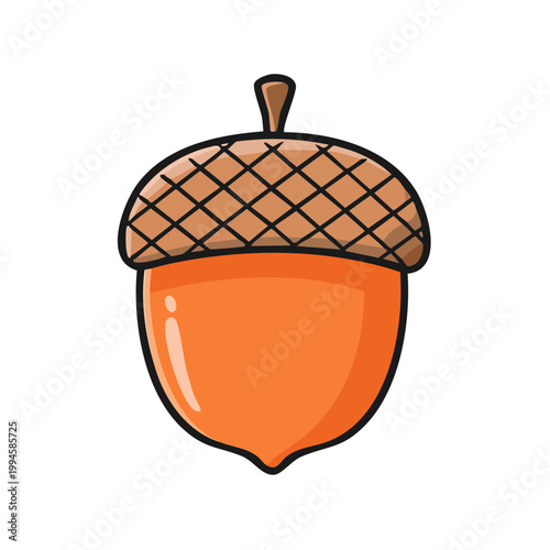 Cartoon Acorn With Orange Body And Brown Textured Cap Isolated On White