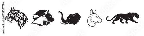 Five different animal silhouettes in a row Vector