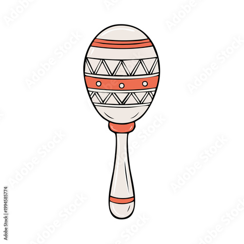 Festive decorated maraca percussion instrument with zigzag pattern and dots