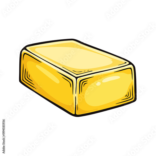 Yellow Butter Block Illustration Simple Food Ingredient Drawing for Cooking and Baking