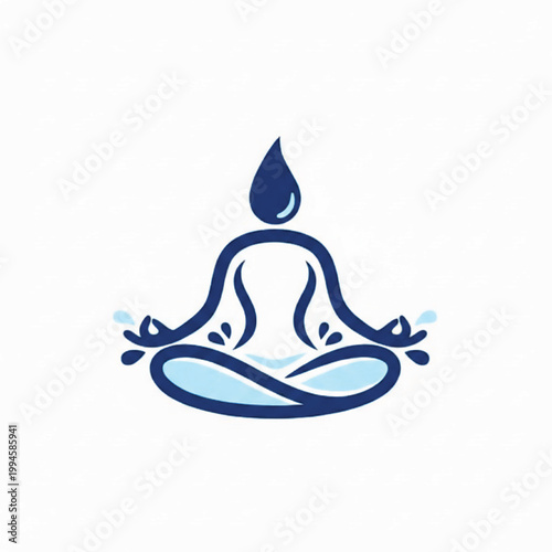 Meditation yoga pose icon with blue flame candle and soothing water ripple accents for mindfulness and relaxation