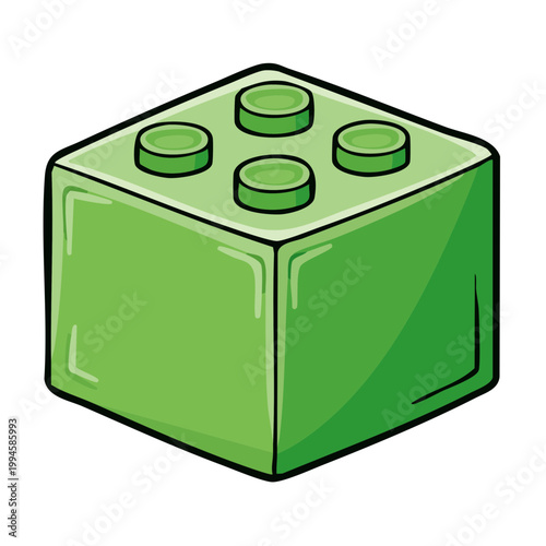 Green building block toy with four studs for construction and play