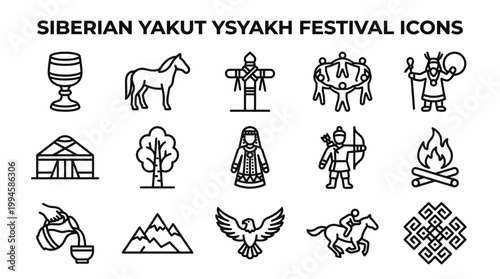 Siberian Yakut Ysyakh Festival Icons Set