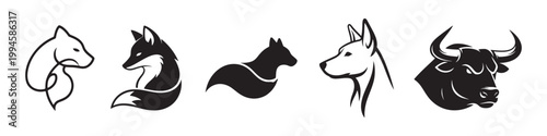 A row of animal head silhouettes Vector