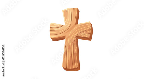 Rustic Wooden Cross, Christian Symbol, Isolated on White Background
