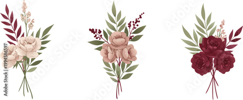 Floral border frame with red roses and pink flowers for photo or text