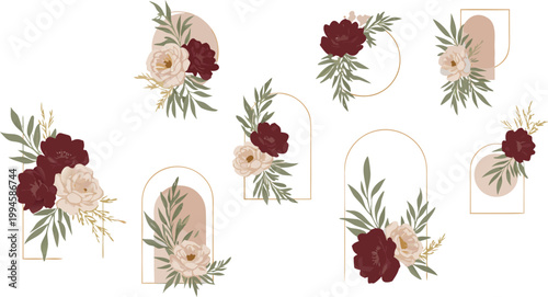 Three brown and black botanical illustrations of flowering plants with sparse leaves