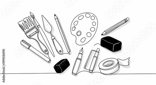 Art supplies on a table surface.