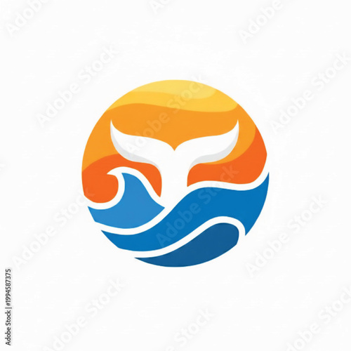 Handmade phoenix logo icon with orange flames and blue waves, stylized white bird wings design featuring flame symbol, mythical creature, fantasy
