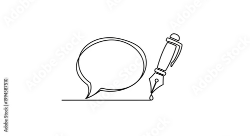 Fountain Pen Writing Speech Bubble.