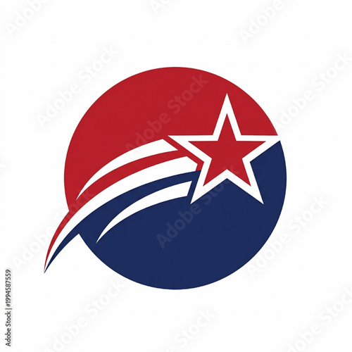 Eagle logo with red and blue circular emblem, white star and curved stripes for sports team branding