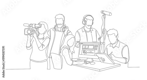 Four people working on video production.