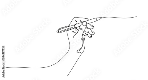 Hand holding a pen drawing.