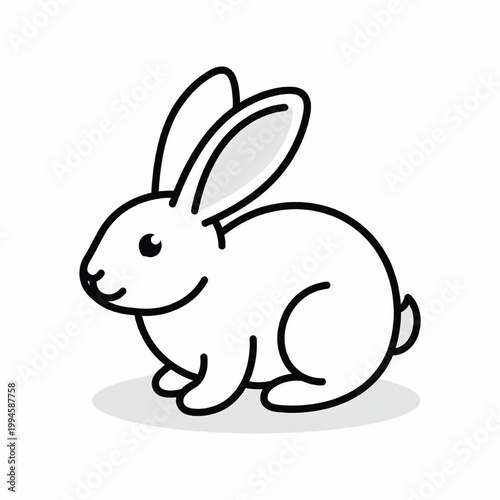 Rabbit cartoon illustration with soft gray shading, simple black outline, and playful pose on a light background