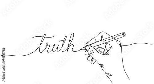 Hand holding pencil writing truth.