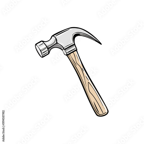 Handheld claw hammer with wooden handle and metal head for DIY and construction