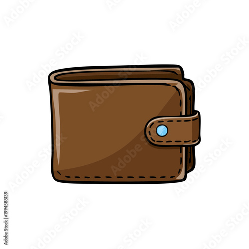 Brown Bifold Wallet Illustration with Snap Closure
