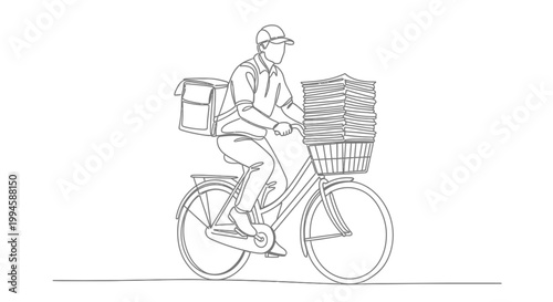 Man riding bicycle with delivery basket.
