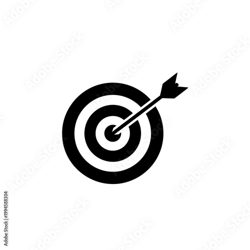 Arrow hitting center of target, bullseye achievement icon.