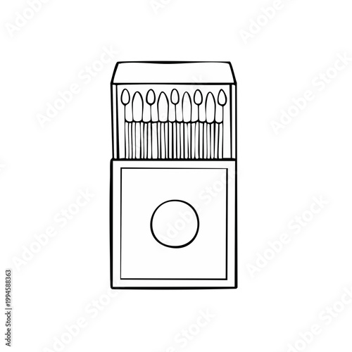 Open matchbox filled with numerous wooden matches, a simple line art illustration