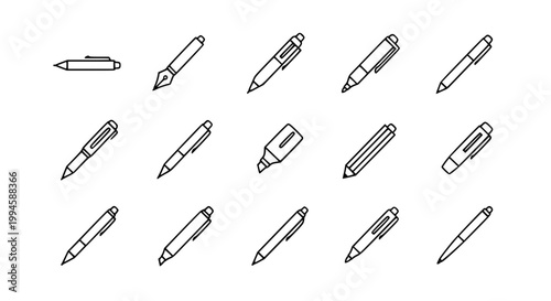 Simple pen icon set vector illustration with ballpoint fountain marker and writing pen symbols collection