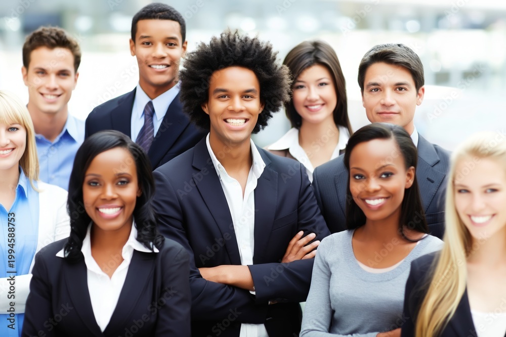 Fototapeta premium Diverse business professionals smiling together representing teamwork success leadership and inclusive workplace culture