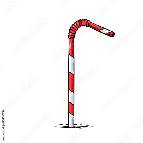 Red and white striped drinking straw with a bent neck for beverages