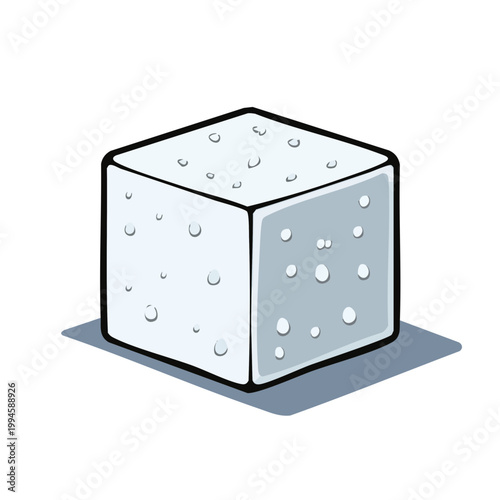 A Hand Drawn Illustration of a Single Cube of Sugar with Bubbles Showing Texture