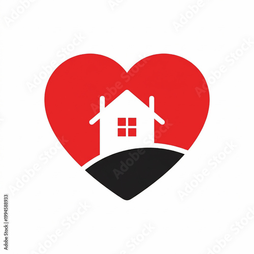 House heart icon with red love symbol and black ground base for Valentine day home decoration design