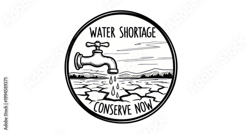 Drought and Water Shortage Symbol with Dripping Faucet and Cracked Earth