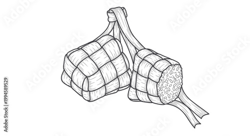 Ketupat Rice Cakes Traditional Food Illustration