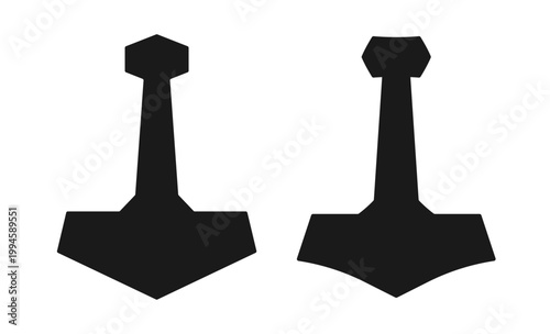 Mjolnir silhouette. God of thunder symbol. Thors hammer icon. Norse mythology. Vector illustration image.