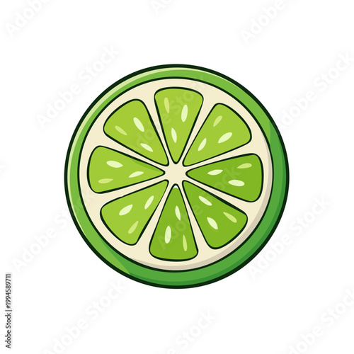 Cartoon lime slice with vibrant green segments and white pith illustration