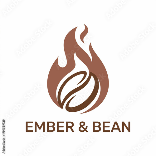 Ember and Bean logo featuring a brown flame icon with a coffee swirl for handmade branding and cafe identity