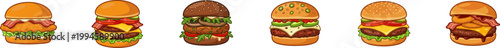Set of six assorted burger icons.