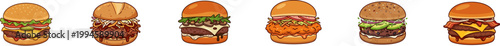 Set of six assorted burger icons.