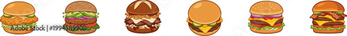 Set of assorted delicious burger icons