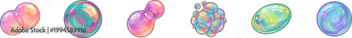 Set of iridescent soap bubble icons