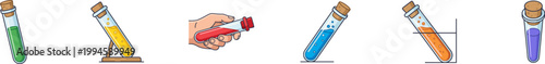 Set of colored laboratory test tube vector icons with stoppers.