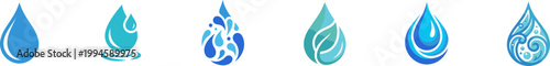 Set of blue water drop and liquid vector icons.