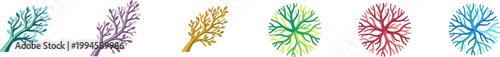 Set of colorful stylized tree and branch icons