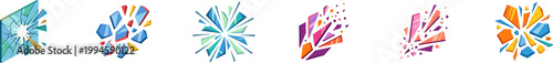 Colorful abstract shattered glass and explosion vector icons.