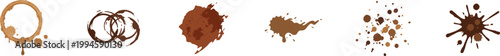 Collection of brown coffee stain and splatter vector icons