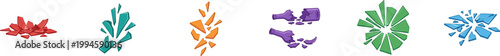 Set of colorful abstract shattered glass fragment icons.
