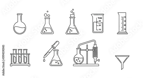 Minimalist Laboratory Illustration: Outlined Science Equipment Icons for Educational Purposes