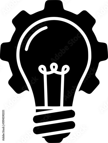 Solid Vector Light Bulb Gear - Innovation and Engineering Idea Concept