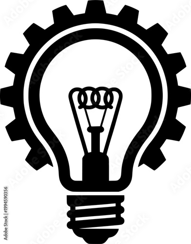 Solid Vector Light Bulb Gear - Innovation and Engineering Idea Concept