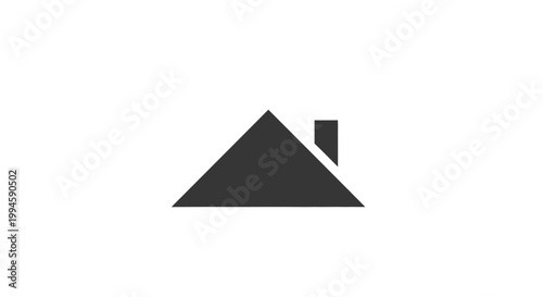 Minimalist representation of a house featuring a roof and chimney on a white background